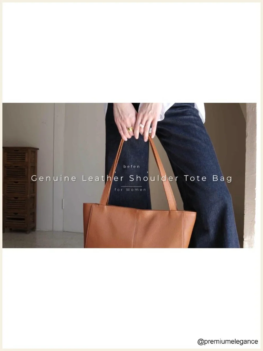 Genuine Leather Tote Bag with Laptop Compartment for Work